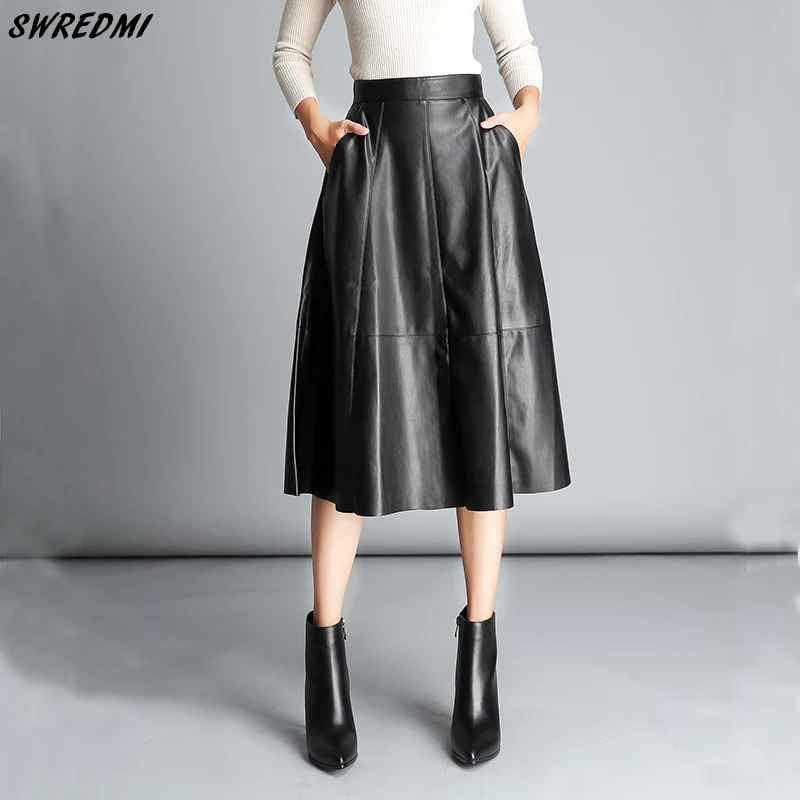 SWREDMI юбка женская кожаная юбка большая свободная юбка женская кожаная юбка английский стиль