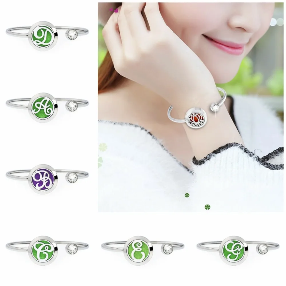 

English Letters 20mm 316L Rotatable Stainless Steel Essential oil Diffuser Locket Bangle Perfume Bracelet Bangle 10pcs Pads