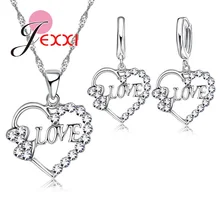 Прозрачный австрийский кулон в виде сердца со стразами ожерелье серьги женщина любимое слово любовь ювелирный набор 925 пробы серебро