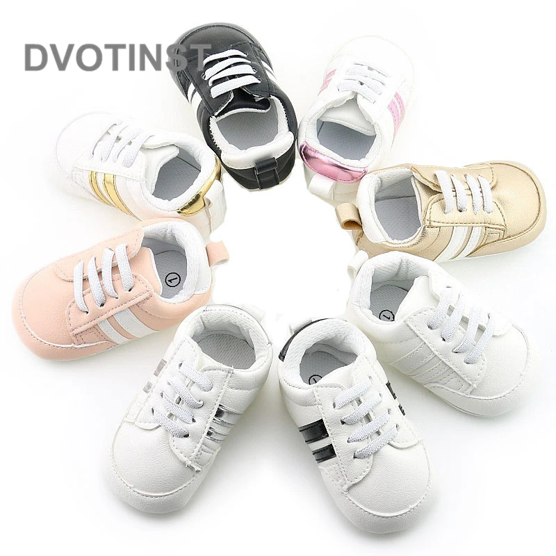 

Dvotinst Newborn Baby Boys&Girls Unisex Shoes Anti-slip PU Leather soft soled First Walkers Casual Sneaker Infant 8 Colors 0-18M