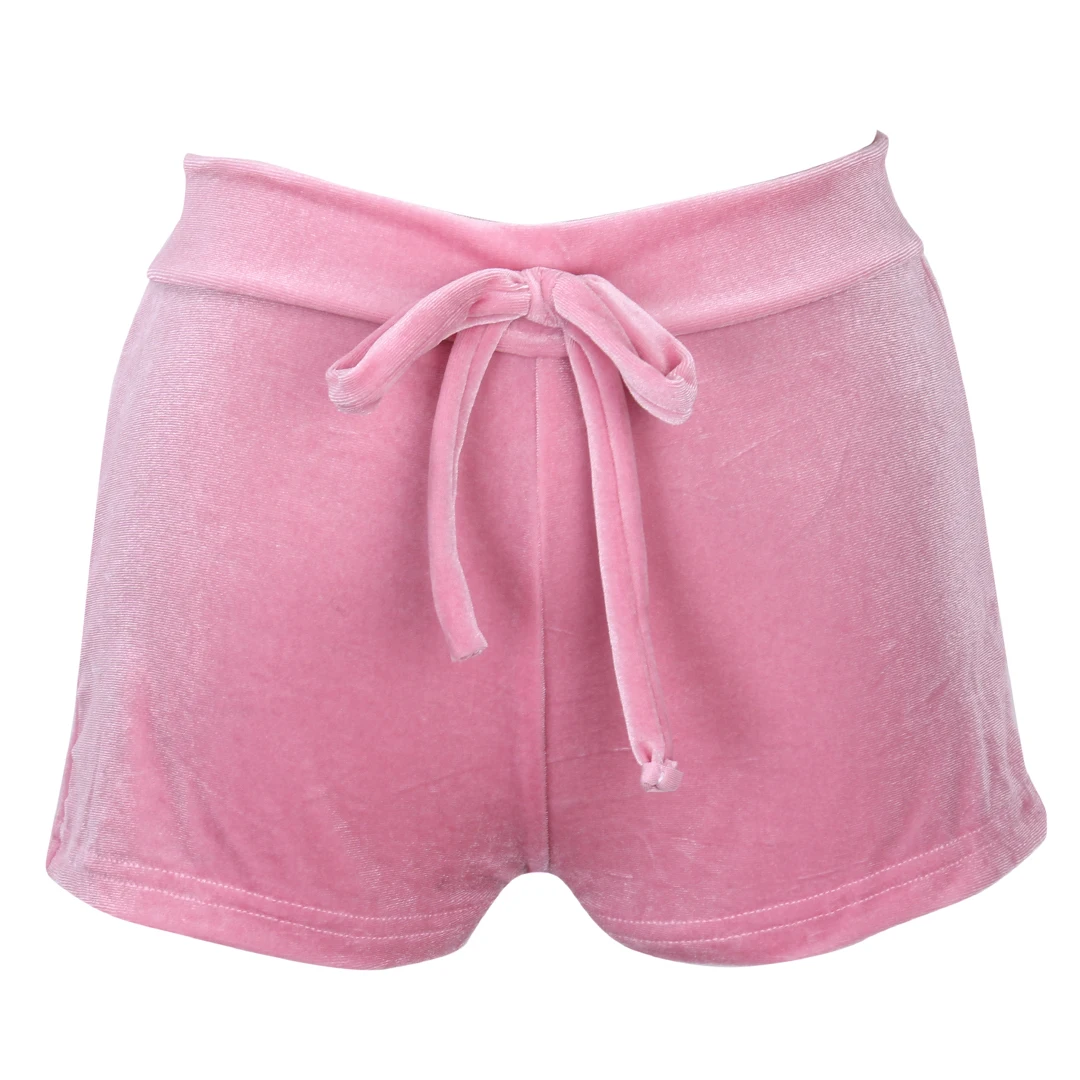 New Fashion Pretty Little Thing Womens Ladies Pink Crushed Velvet Runner Fashion Short Hot Casual Women Skinny Drawstring Shorts white shorts Shorts