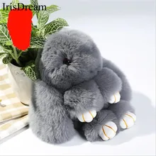 IrisDream 19CM 100% Real Rabbit Fur Monster Pompom Pom Pom Women Trinket Fur Key Chain Toy Doll Charm Decoration Pendant