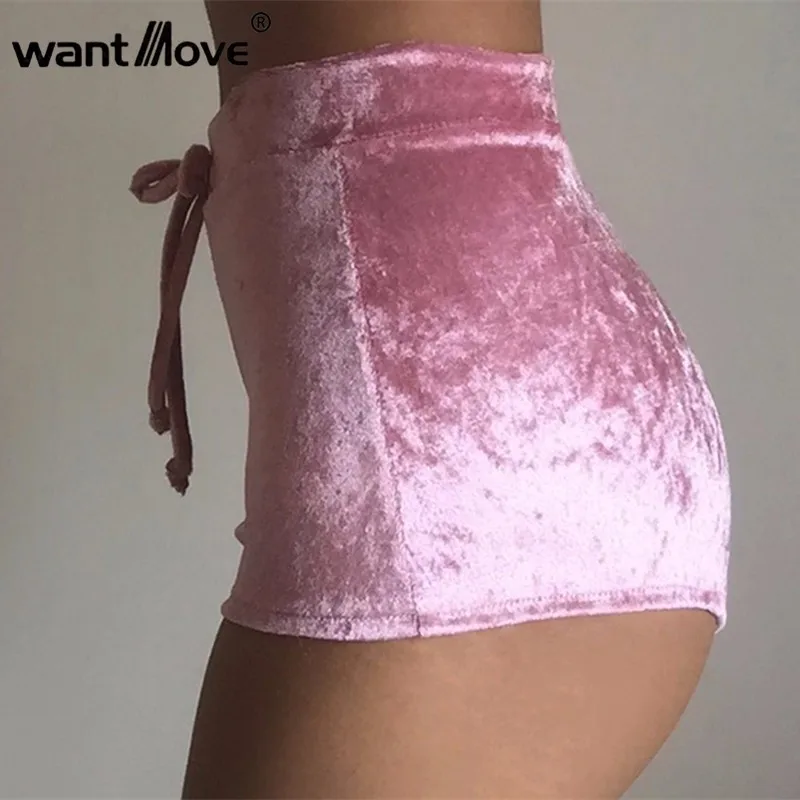 Wantmove, новинка, 5 цветов, S-XL, женские бархатные шорты с завязками, повседневные, высокая талия,, Осень-зима, сексуальные, элегантные, обтягивающие шорты, XD742