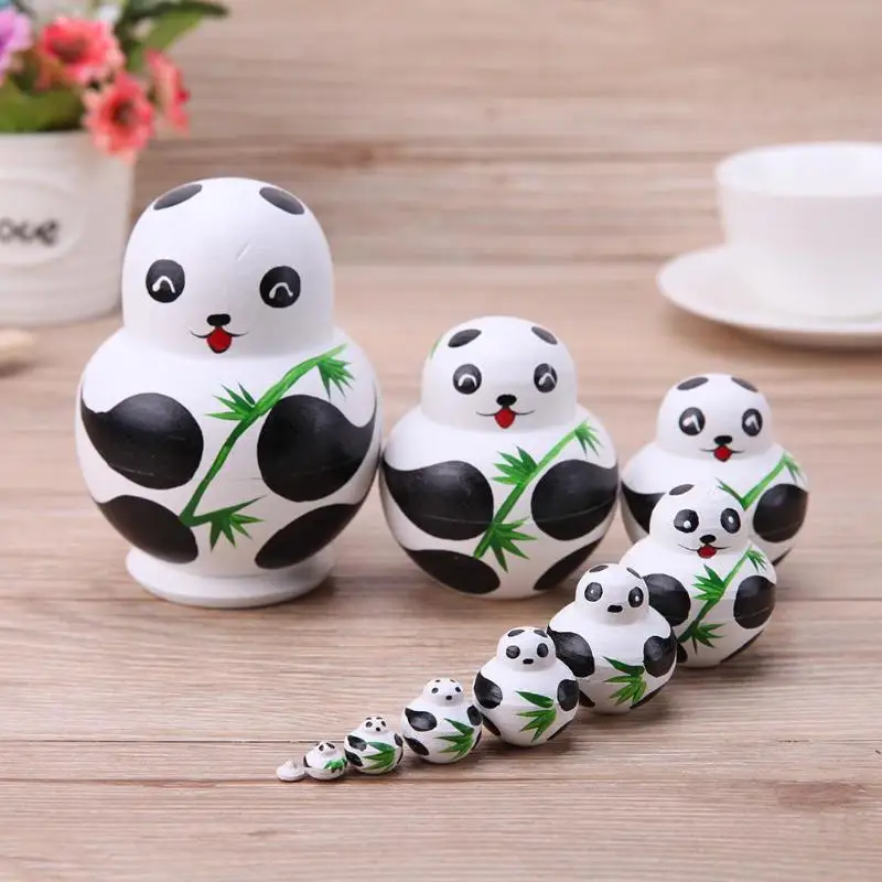 10 шт./компл. Китай липа куклы-панды матрешки ручной работы игрушки подарок унисекс панда Форма куклы игрушки кунг-фу стиль игрушки