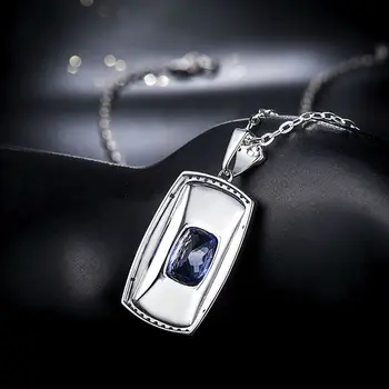 LOVERJEWELRY Cool Solid 18K White Gold Mens Necklace Pendants With Natural 7x10mm Cushion Cut Tanzanite Diamond WP087 5