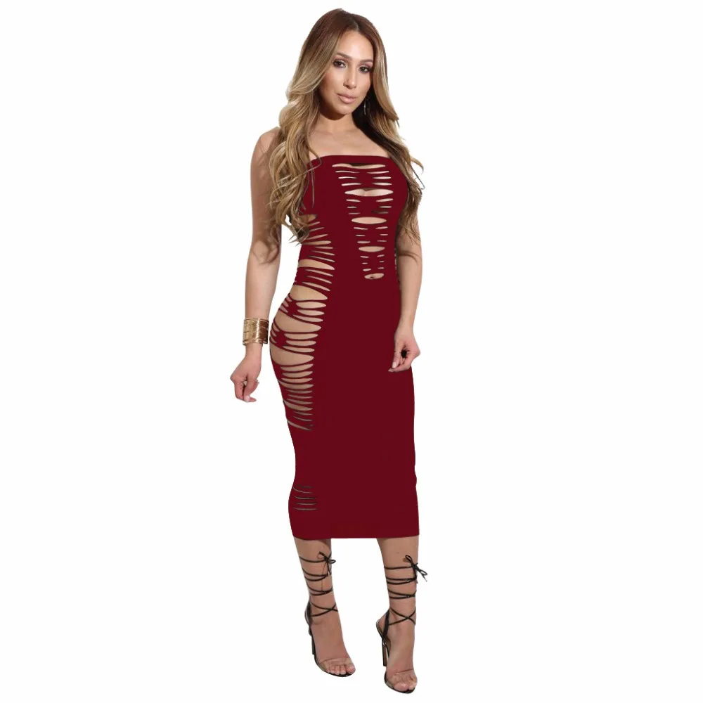 Aletterhin Sexy Strapless Dresses Women Cut Out Strips Party Vestido