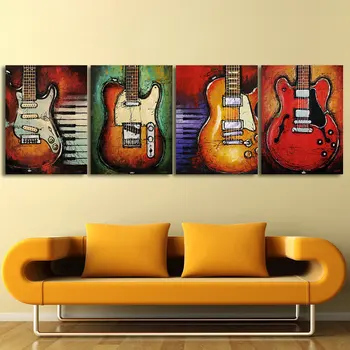 

Printed 4 piece canvas art music Guitar oil painting wall pictures for living room modern free shipping