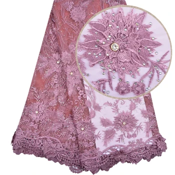 

African Lace Fabric With 3D Applique Stones 2018 Latest Lace Fabric High Quality 3D Lace Fabric Fashion Sewing Materials 1266