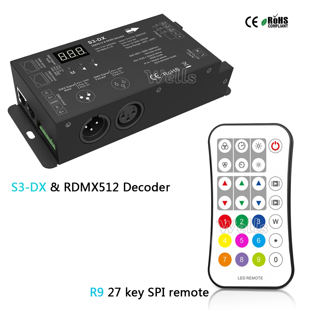 Высокое напряжение Led DMX512 декодер AC110-240V RGB DMX 512 декодер 3CH* 2A led контроллер и R9 27 ключ SPI пульт дистанционного управления