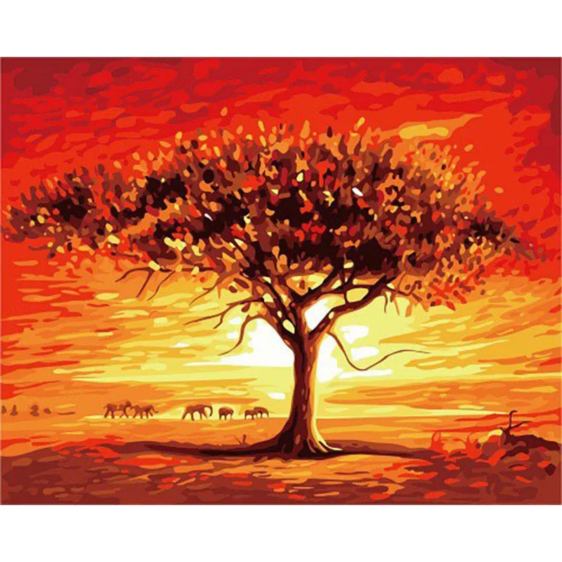 

Red Evening Glow DIY Framed Oil Painting By Numbers Flowers Landscape Canvas Painting For Living Room Wall Art Home Decor