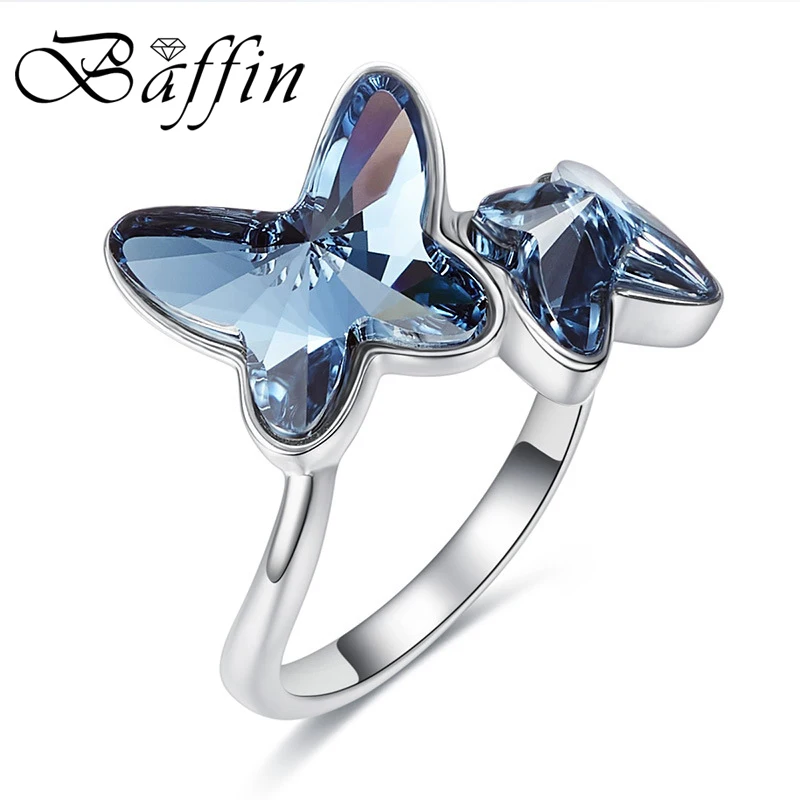 

2018 BAFFIN Crystals From SWAROVSKI Blue Butterfly Maxi Ring Cute Fashion S925 Silver Finger Jewelry Anniversary Joyas For Women