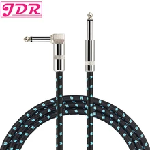 JDR Guitar Cable Bass Keyboard Instrument Professional 6.3mm Straight to Right Angle Male to Male Mono Braided Jacket Cord 5M