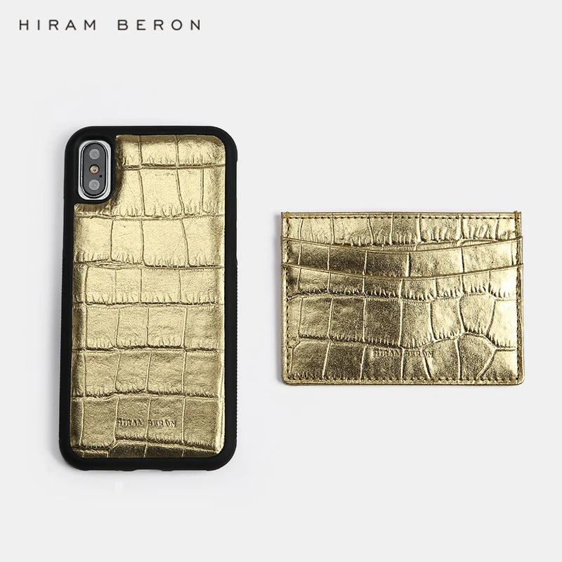 

Hiram Beron Card Holder Wallet luxury golden crocodile pattern cow leather custom name service dropship