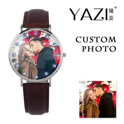 YAZI Уникальный Заказ любителей смотреть изображение печати в циферблате для мужчин часы камень гладкой поверхности пояса из натуральной