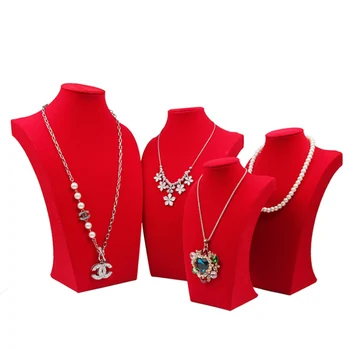 

Luxury Model Bust Show Exhibitor 4 Sizes Options Red Velvet Jewelry Display Necklace Pendants Mannequin Jewelry Stand Organizer