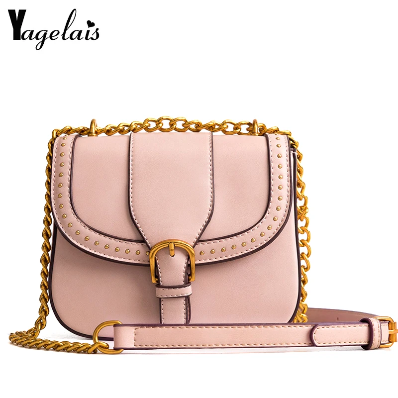 

Fashion Summer Women Handbag Panelled Shoulder Bag Vintage Rivet PU Leather Messenger Bag Female Crossbody Bags Pink Flap