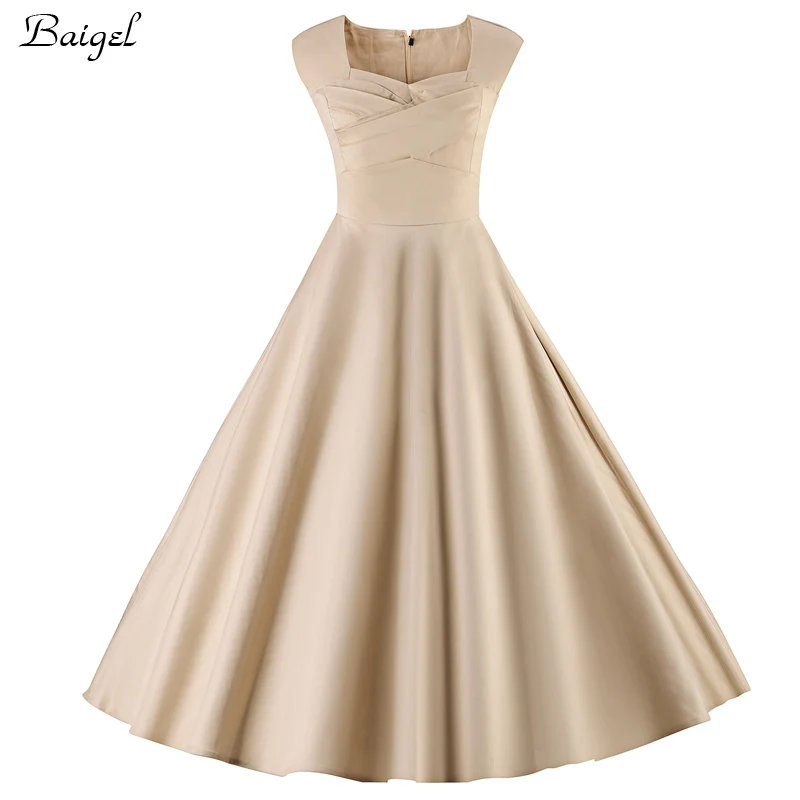 Womens Sleeveless Classic Apricot Summer Dress 50s 60s Audrey Hepburn Retro Style Rockabilly Vintage Cocktail Ball Gown Party Dresses (1)