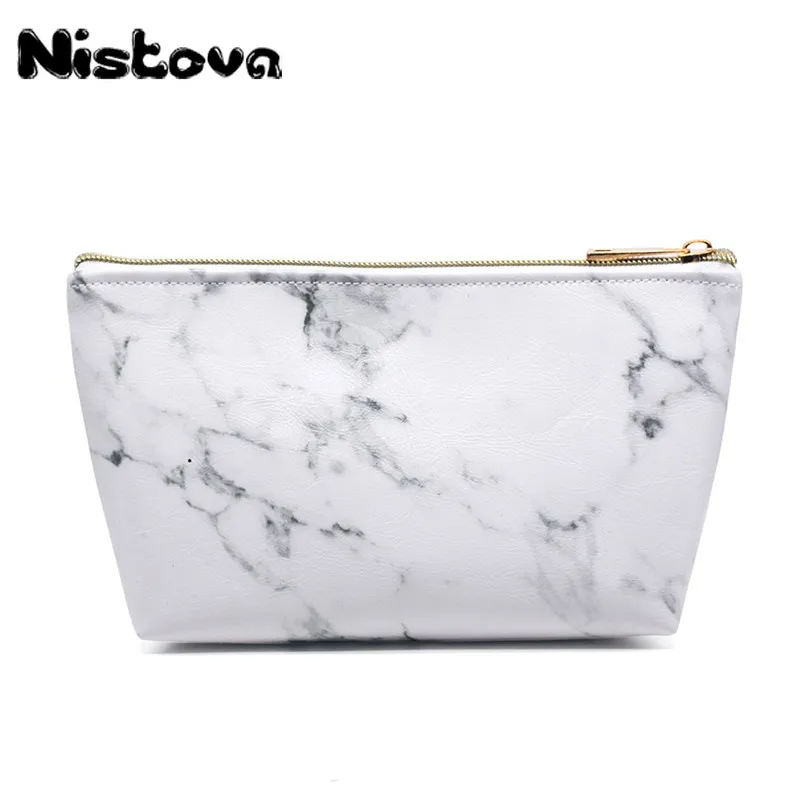 

Marble Travel Road Organizer Cosmetic Bag with Gold Zipper Portable Lady Travel PU Makeup Brushes Bag Travel Accessories Supply