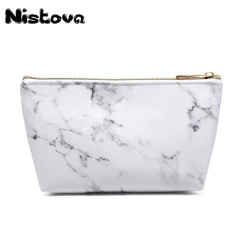 Marble Travel Road Organizer Cosmetic Bag with Gold Zipper Portable Lady Travel PU Makeup Brushes Bag Travel Accessories Supply chileelove tassels marble pattern pu leather cosmetic bag makeup brushes kit bag handbag fashion zipper bag high capacity