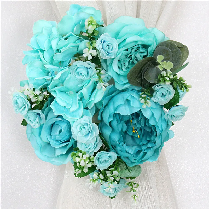 Свадебная искусственная Роза штора с пионами цветок маленький ряд цветов Шелковый Искусственный цветок домашняя гирлянда свадебная АРКА подоконник украшение - Цвет: Tiffany Blue