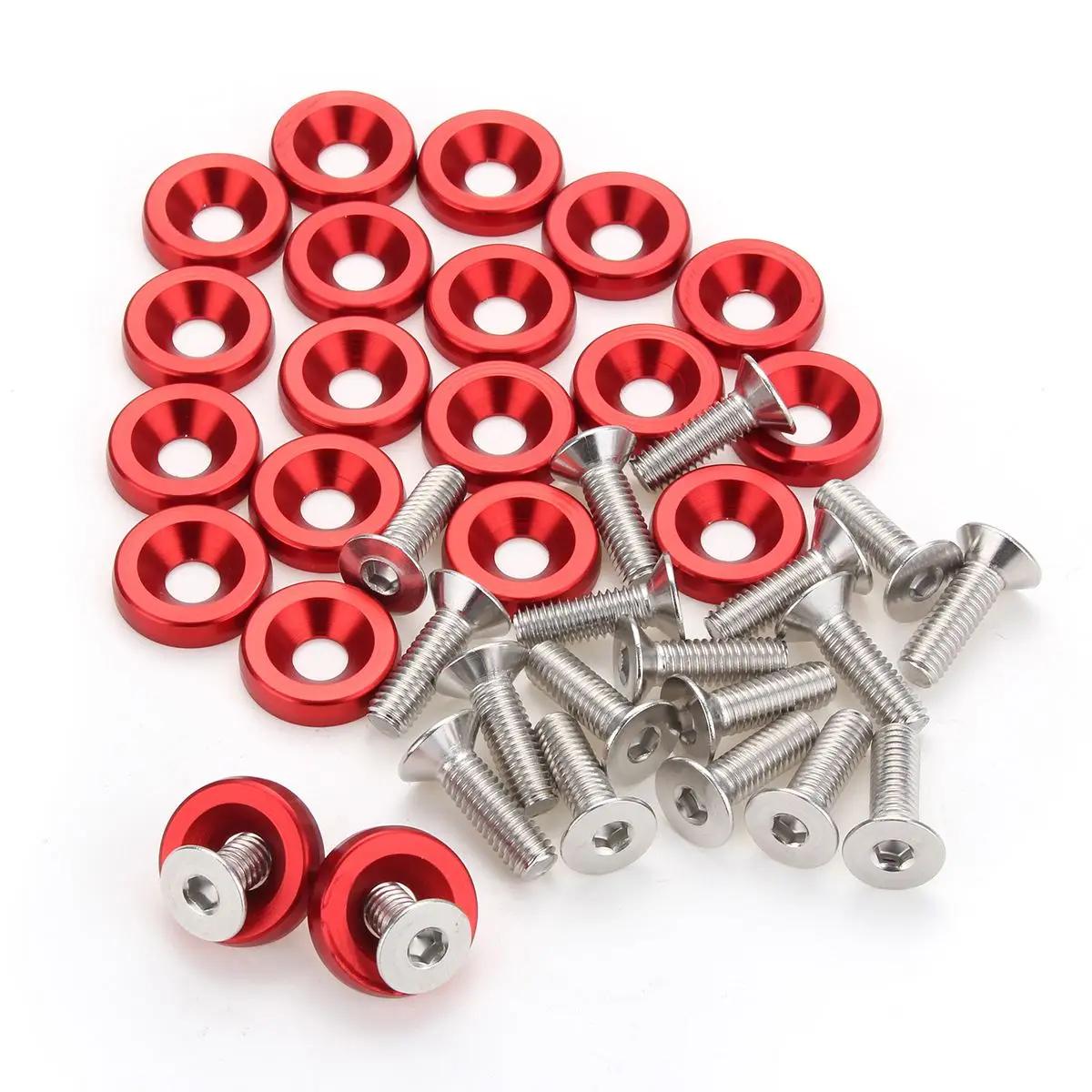 

M6 x 20mm Red Rear Billet Aluminum /Fender Bumper Washer Bolt Engine Dress Up Kits 20pcs