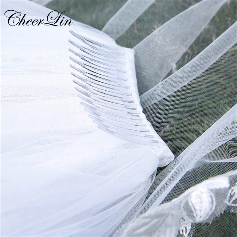 Wholesale 3 Meter White Ivory Wedding Veils Multi Layer Long Appliques Pencil Edge Bridal Veil (4)