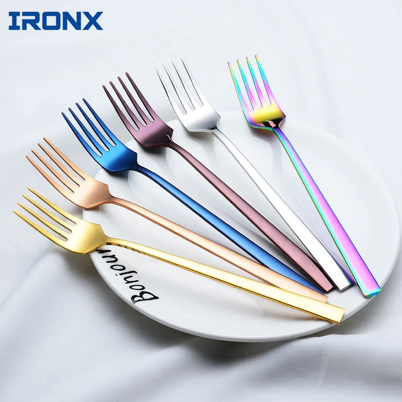 

6Pcs/Set Korean Dinner Fork Colourful 304 Stainless Steel Long Handle Forks Cutlery