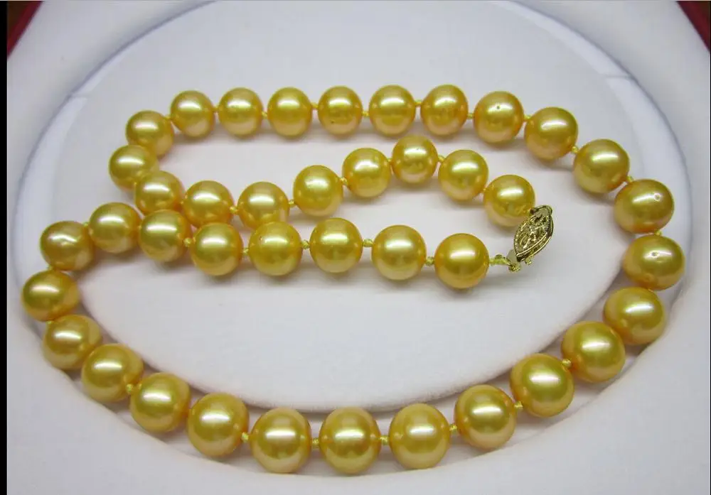 

18 INCH HUGE 10-11MM NATURAL SOUTH SEA GENUINE GOLDEN PEARL NECKLACE 14K GOLD Cv