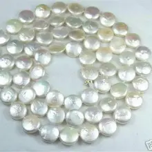 Натуральный 12 мм белый монета Ювелирные изделия из жемчуга Цепочки и Ожерелья 3" застежка серебряные крюк свадебные женские ювелирные изделия