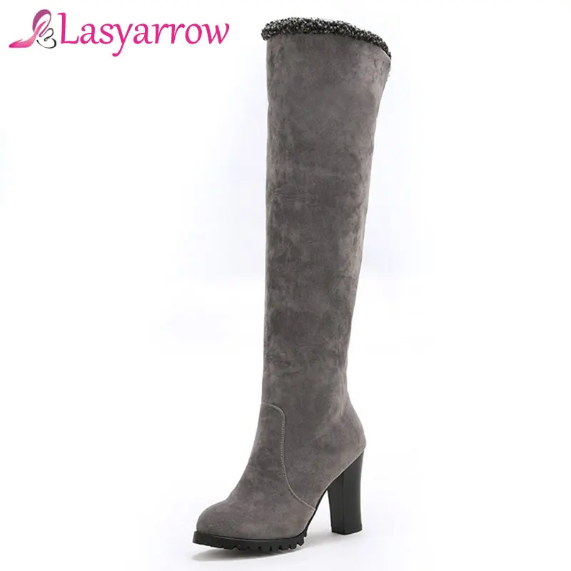 

Lasyarrow 2018 Autumn Winter Fashion High Heels Warm Comfortable Footwear Simple Solid Thigh High Long Boots Plus Size 35-48