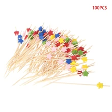 Красивая работа 100 шт одноразовые бамбуковые коктейльные палочки знак бар еда Фрукты праздничные зубочистки