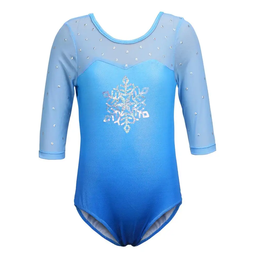 

BAOHULU Ballet Girls Gymnastics Leotards Ballet Dress Three-Quarter Sleeve Diamond Snowflake Pattern Ballet Leotards Dance Wear