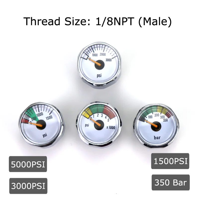 Пейнтбол воздуха пистолет страйкбол PCP мини Давление манометр воздуха Acessórios 1/8NPT нити 350Bar 1500PSI 3000PSI 5000PSI