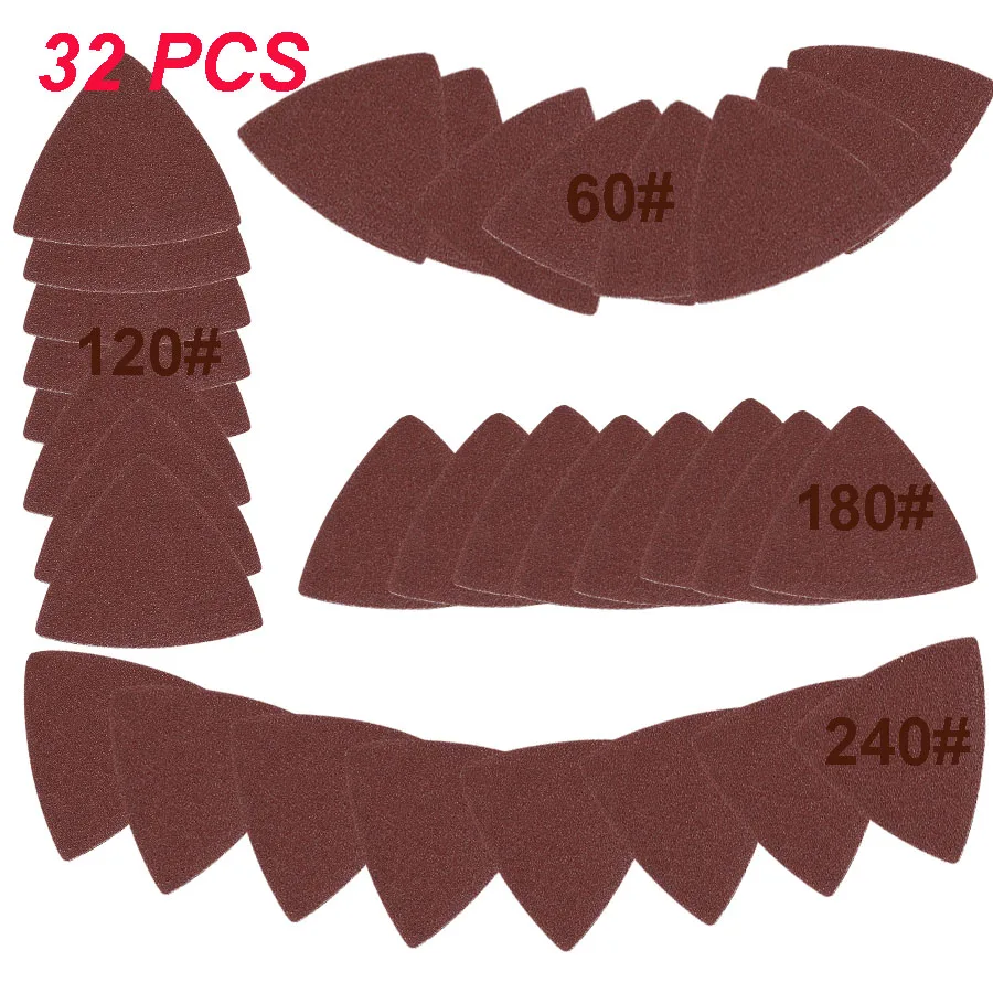 

32pcs/set (60,120,180,240# each 8)Triangle Sandpaper for Electric Saw Blade Multifunction Power Tool for Fein Bocsh