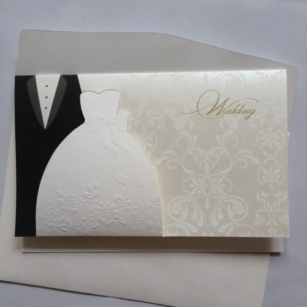 Wholesale 1000pcs/lot Wedding Invitation Bride And Groom Dress Blank
