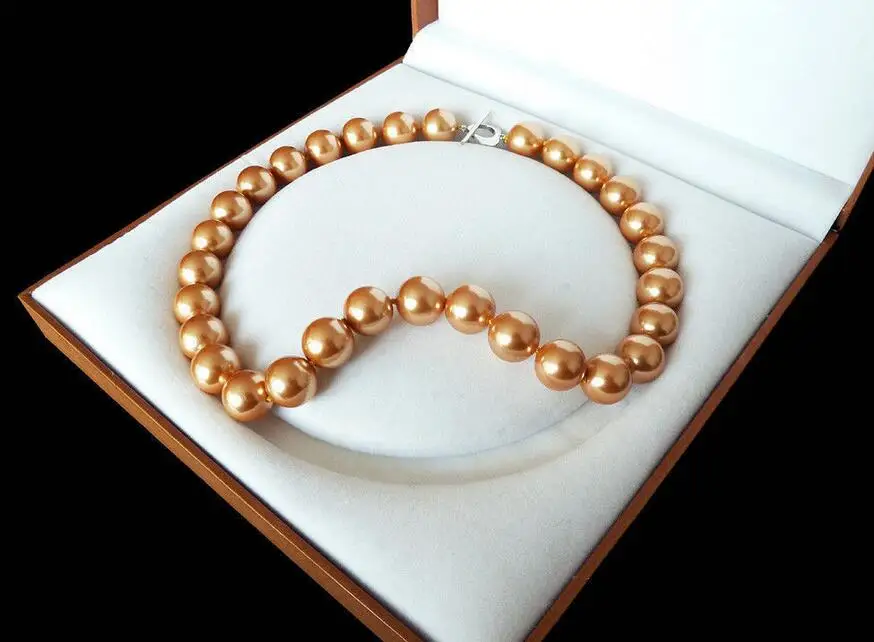 

Hot sale new Style >>>>>Rare Huge 12mm Genuine South Sea Champagne Shell Pearl Necklace 18''