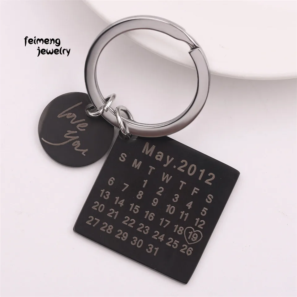 

Gun Black Color Customize Birthday Calendar KeyChains Specialized Valentine's Day Gifts Anniversary Gifts Memorial Gift 30x30mm