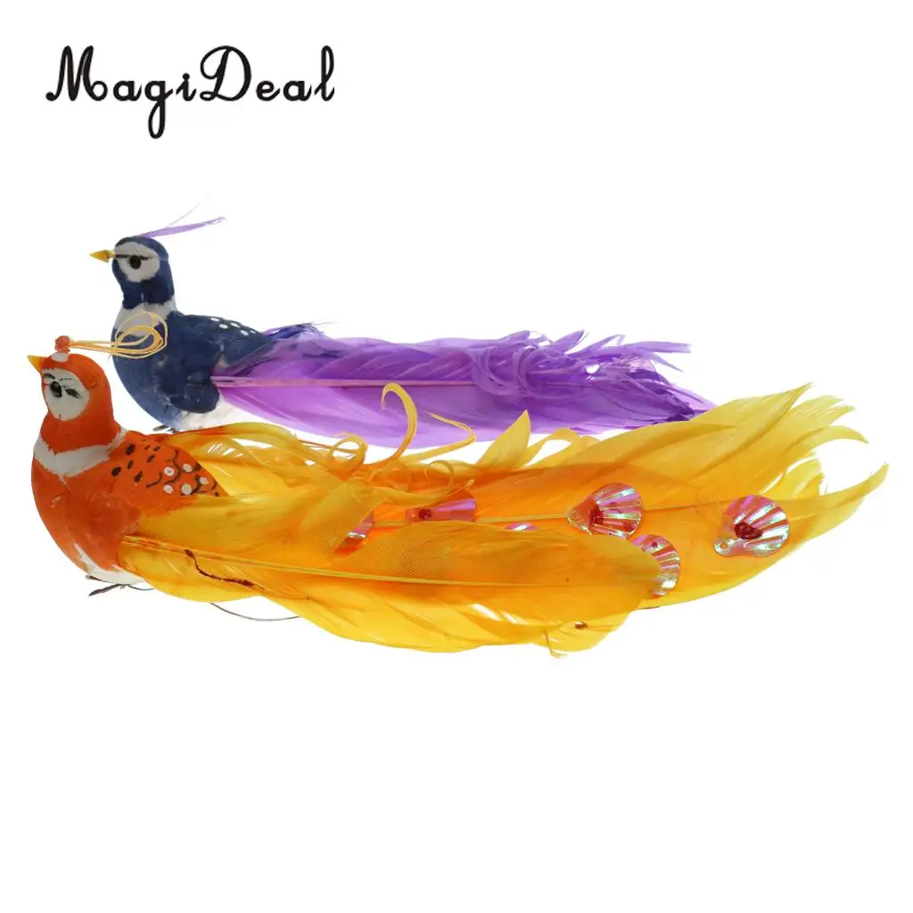 MagiDeal 2Pcs/Set Artificial Birds Feathered Statue Figurine Model Home Lawn Garden Decor Ornament Craft Miniatures Gift