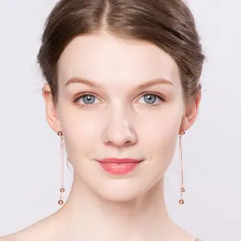 

925 Sterling Silver Jewelry Female Gold Round Ball Bead Long Dangle Drop Wedding Bridal Earrings for Women 2019 Christmas Gifts