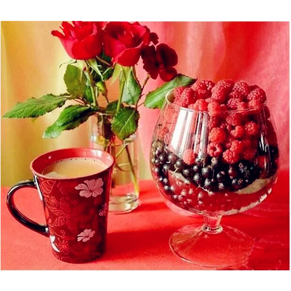 

New Diamond Embroidery Fruit Coffee Rose DIY Diamond Painting 5D Cross Stitch Crystal Full Diamond Set Unfinish Decor H1065