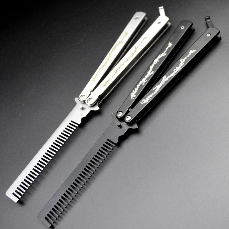 

New Brand Smart Practice Balisong Butterfly Multi Functional Double Dragon Dull Knife Trainer Comb