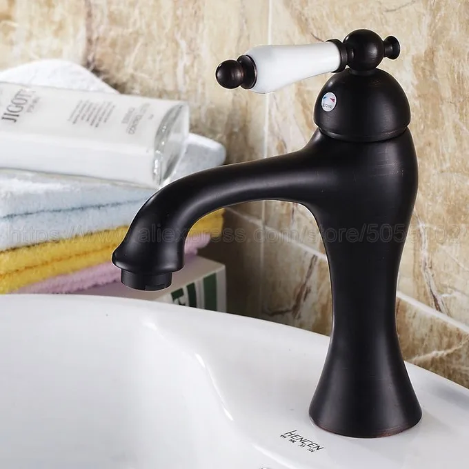 Deck Mounted Oil Rubbed Bronze Single Handle Hole Bathroom Sink Mixer Faucet Hot and Cold Water Mixer Tap znf552