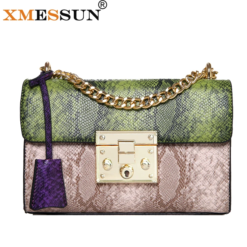 

XMESSUN Snake Leather Bag Women Designer Snakeskin Shoulder Bags Chains Serpentine Chain Colorful Messenger Crossbody Bag F197