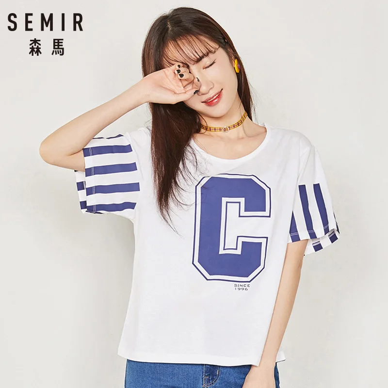 SEMIR 2019 хлопок для женщин футболки летняя повседневная футболка Femme Топ Мода