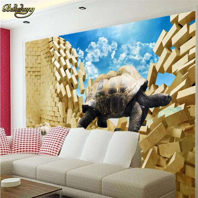 Beibehang Foto Kustom 3D Non woven Stiker Dinding Mural Remaja Mutan Kura kura Ninja Lukisan ...