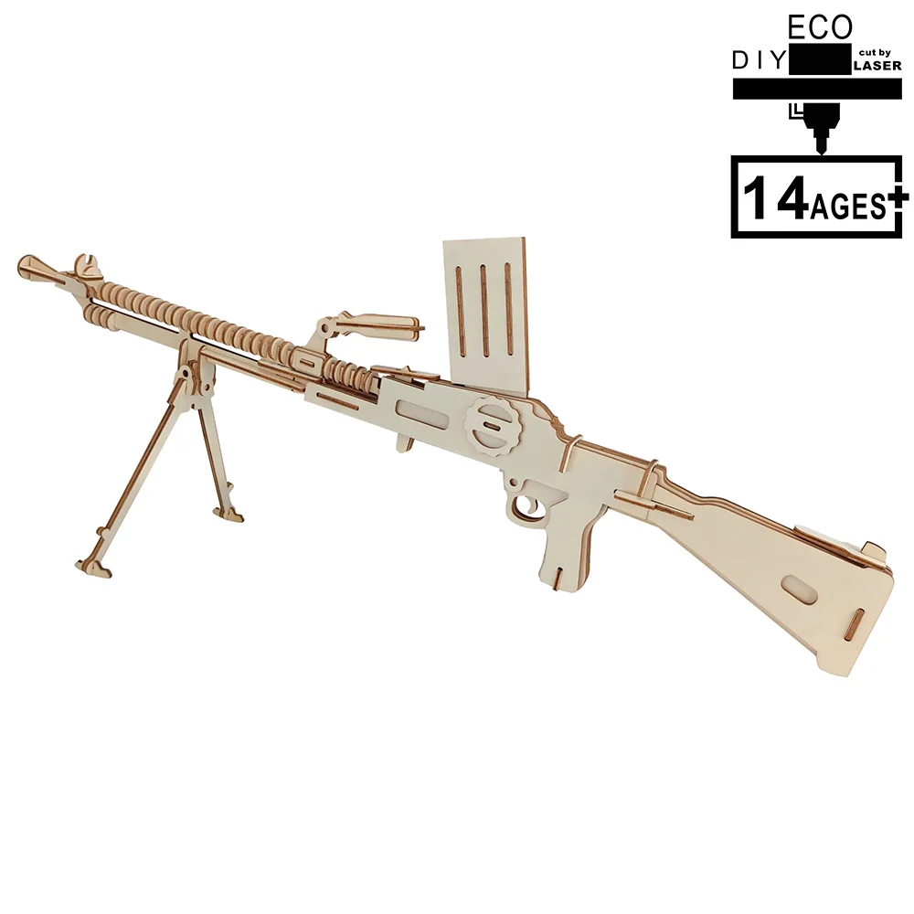 

ATOYX DIY Light Machine Gun Toy Wood Handmade 3D Puzzle piece Assembling Toy Puzzle Game Building Model Kit