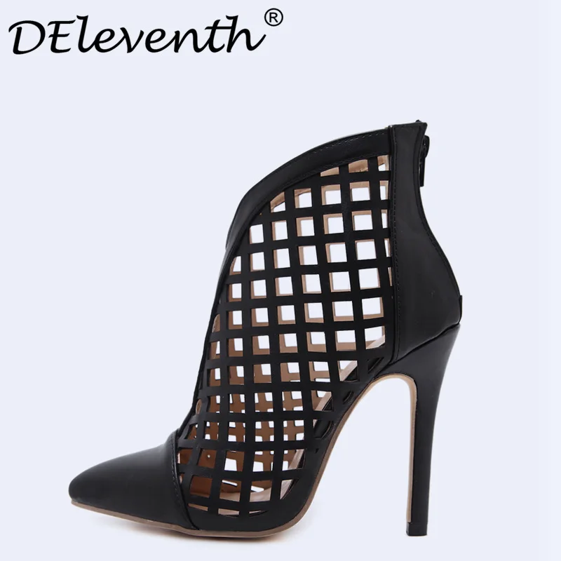 

DEleventh 2018 Sexy Hollow Out High Heels Women Sandals Pointed Toe Stiletto Heels Zipper Beautiful Lalides Shoes Summer Fashion
