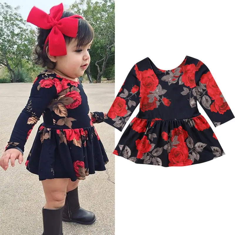 

2018 New Fashion Hot Cute Newborn Infant Baby Girl Floral Long Sleeve Party Pageant Prom Dress Clothes CH