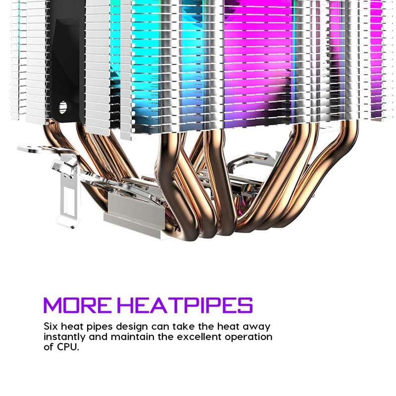 Cpu Air Cooler 6 Heat Pipes Twin-Tower Heatsink With 90Mm Rainbow Led Fans For Intel 775/1150/1155/1156/1366