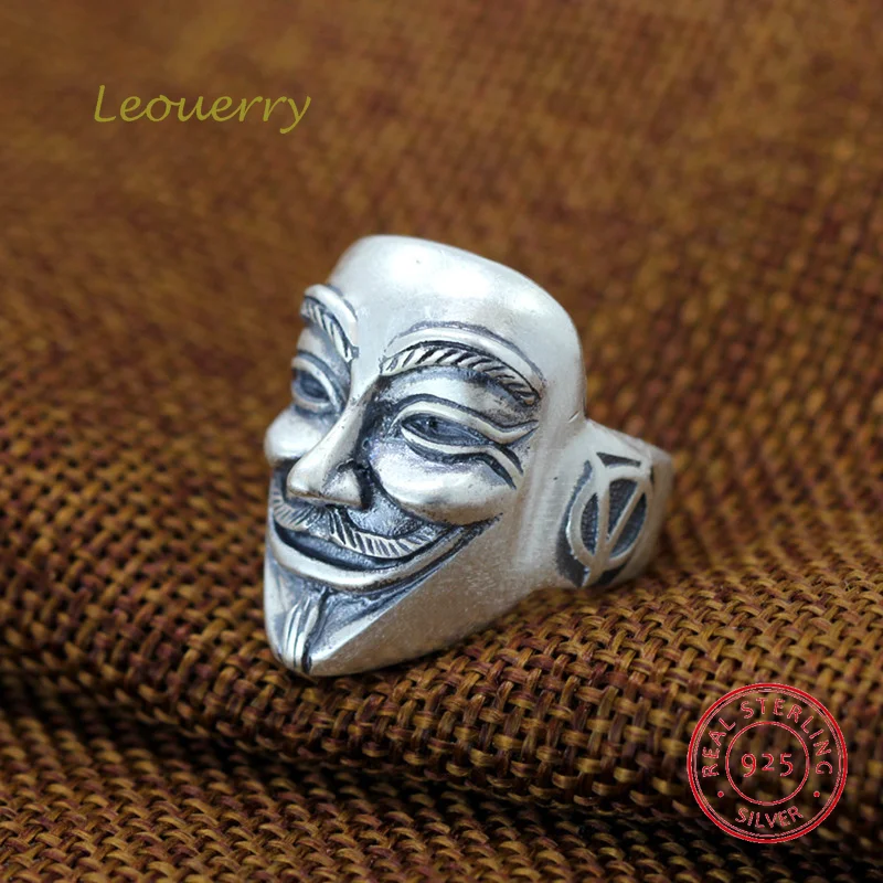 

Leouerry V-Vendetta Ghost Ring 999 Sterling Silver Vintage Matte Texture Open Rings for Women Man Fine Jewelry Gift